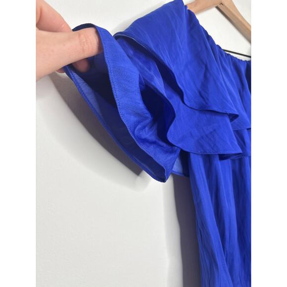 Lilly Pulitzer Haylee Ruffle Off Shoulder Top Size XS Royal Blue Salsa Silky - Picture 8 of 8